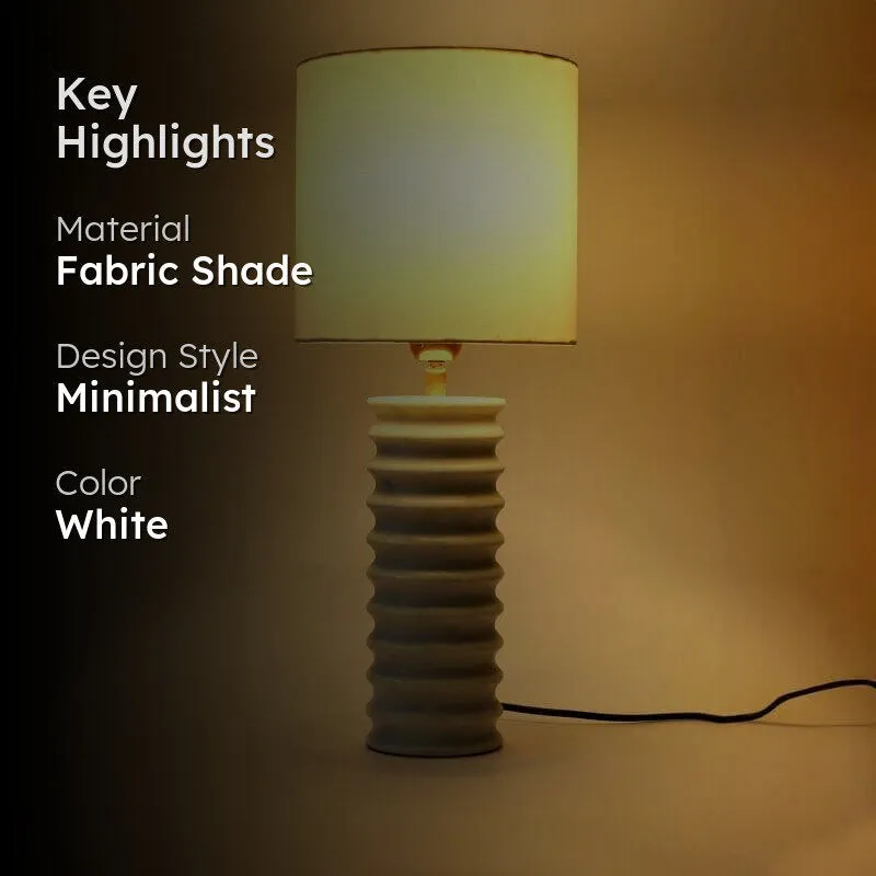 Spiral Hand Crafted Marble Fabric Table Lamp - White media 2