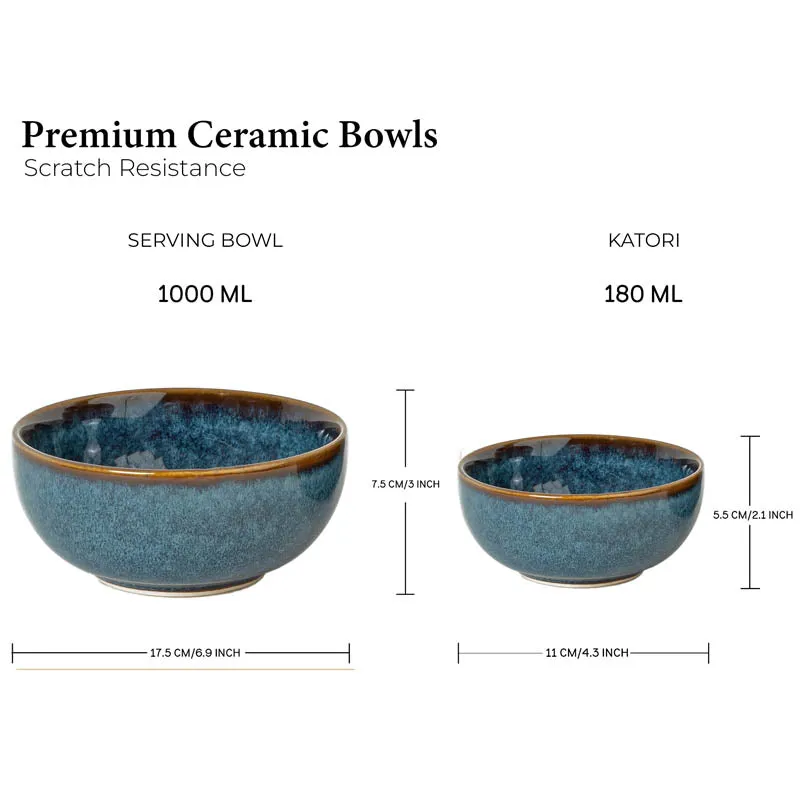 Tarangini Handmade Dinner Set (Blue/ 1 L/180 mL) - 14 Piece Set media 7
