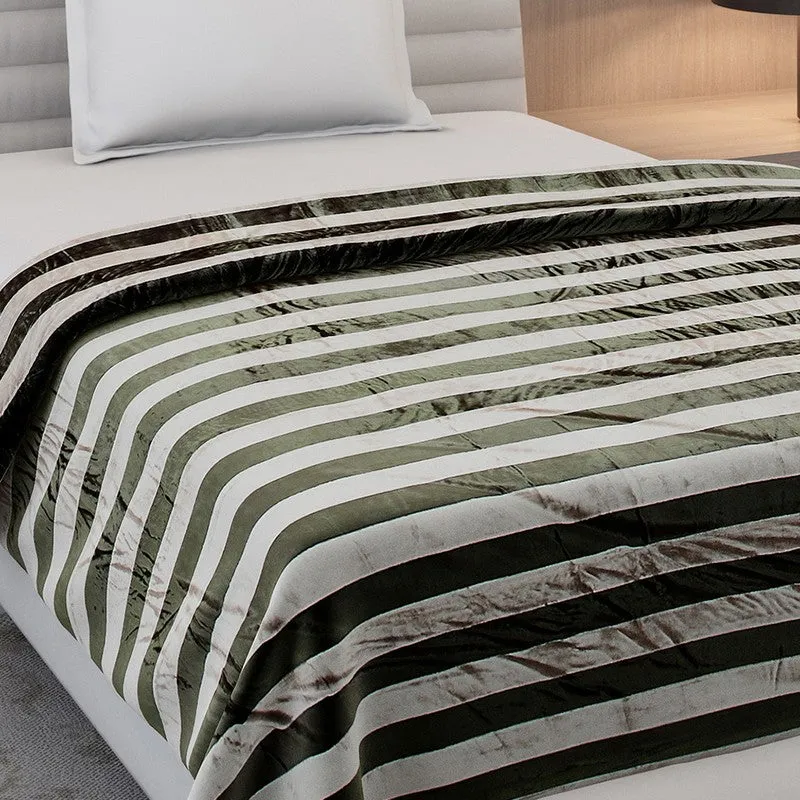 Monte Carlo Strivon Bold Stripes Polyester Blanket (Olive Green) - 300 GSM media 5