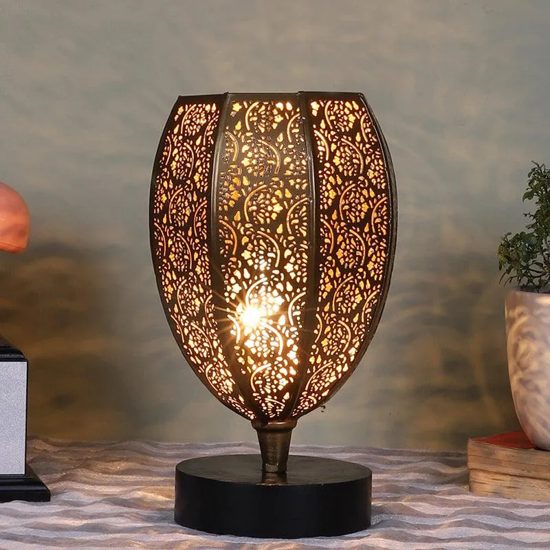 Mehela Etched Metal Table Lamp With Black Base - Gold media 1