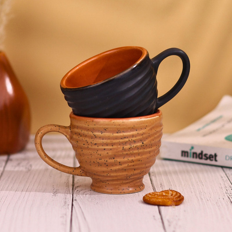 Mayla Ceramic Tea Cup (120 mL Each/Brown) -  Set of Two media 5