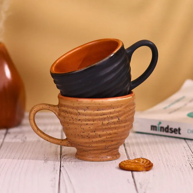 Mayla Ceramic Tea Cup (120 mL Each/Brown) - Set of Two media 5