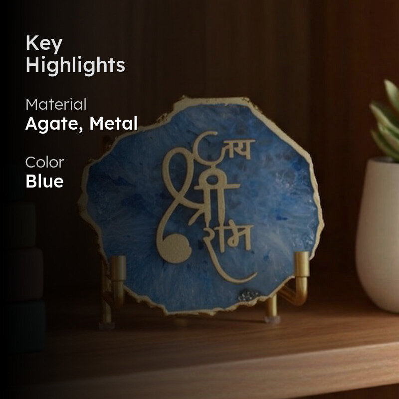 Jai Shri Ram Handcrafted Agate Religious Accent - Blue media 2