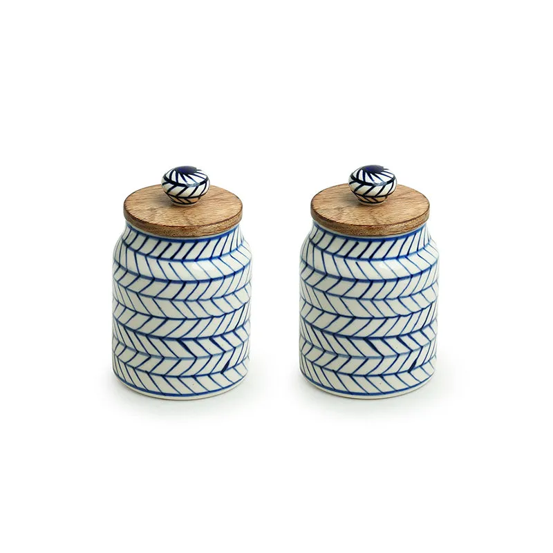 Chevron Crest Handpainted Ceramic Airtight Jar (470 mL Each) - Set Of Two media 3