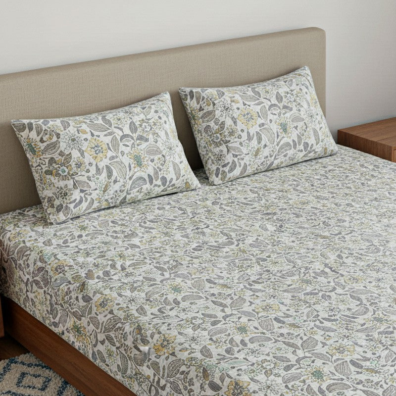 Rigavo Floral Cotton Bedsheet (Pale Yellow) - 160 TC media 3