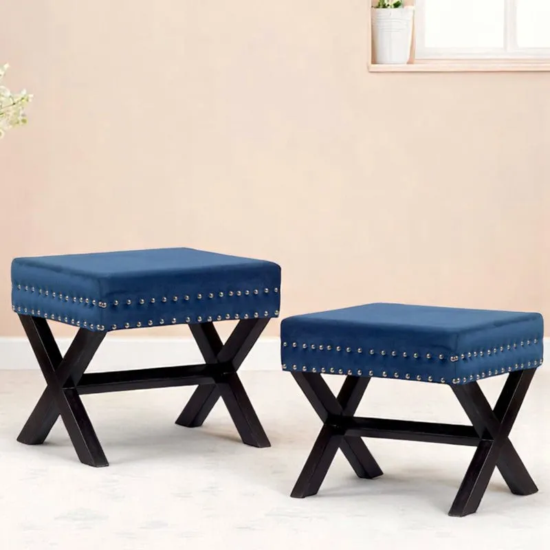 Jynex Sheesham Wooden Stools (Blue) - Set Of Two media 1