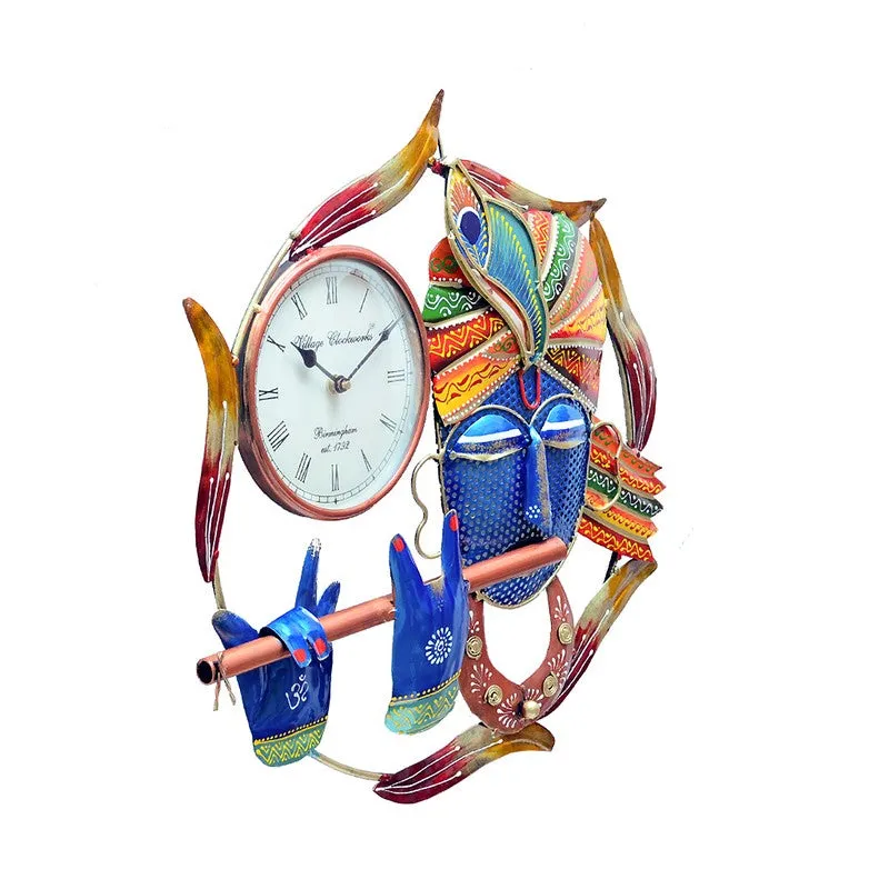 Lord Krishna Theme Decor Metal Wall Clock media 4
