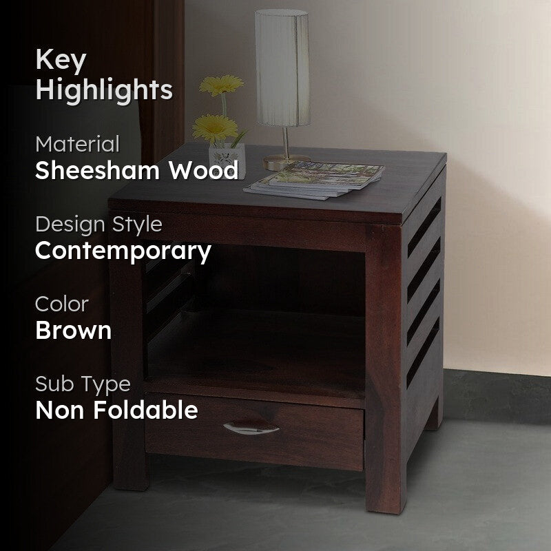 Sverix Sheesham Wooden Side & Bedside Table - Dark Brown media 2