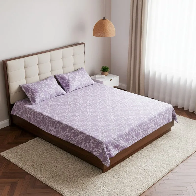 Antira Geometric Cotton Bedsheet (Purple) - 200 TC media 1