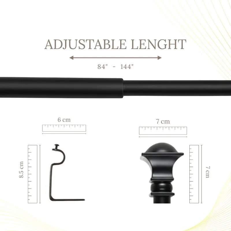 Cubera Extendable 1" Single Curtain Rod With Round Finial & Brackets media 4