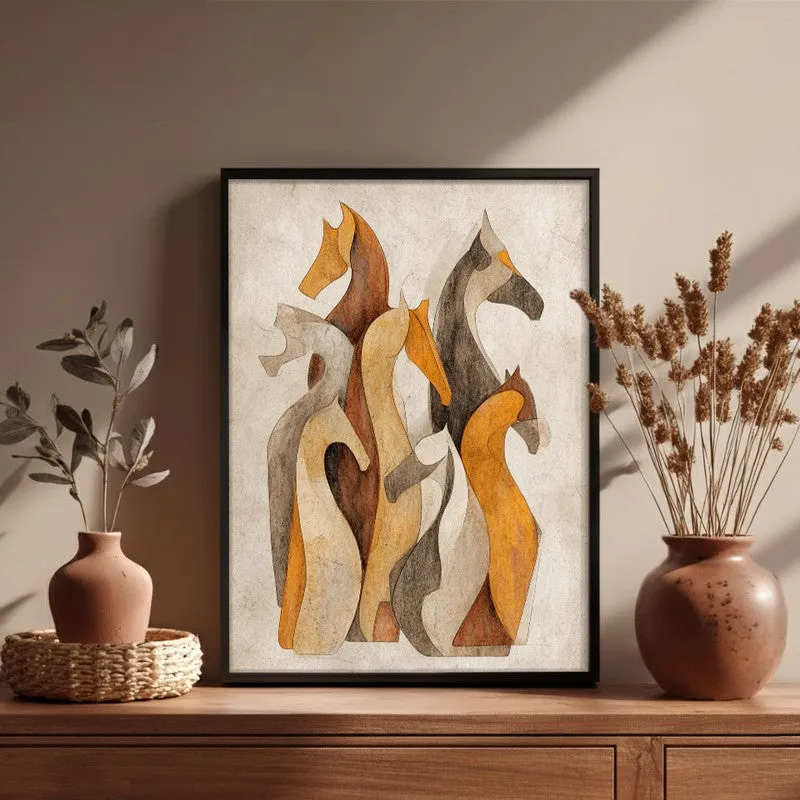 Horse Silhouettes Wall Painting With Black Frame media 6
