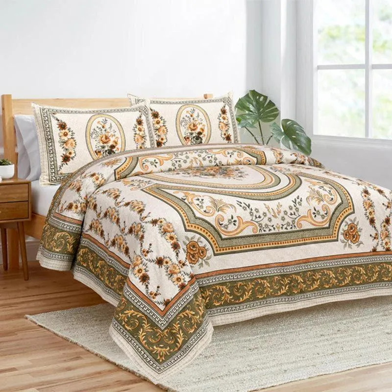 Mridankhi Ethnic Cotton Bedsheet (Yellow) -160 TC media 1