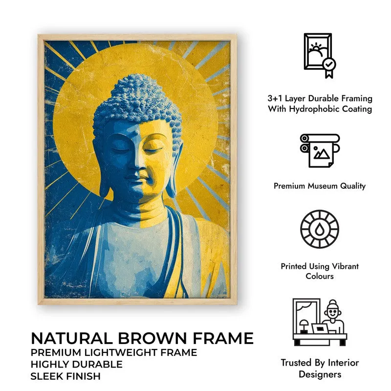 Buddha In Golden Aura I Archival Paper Wall Painting With Brown Frame media 9