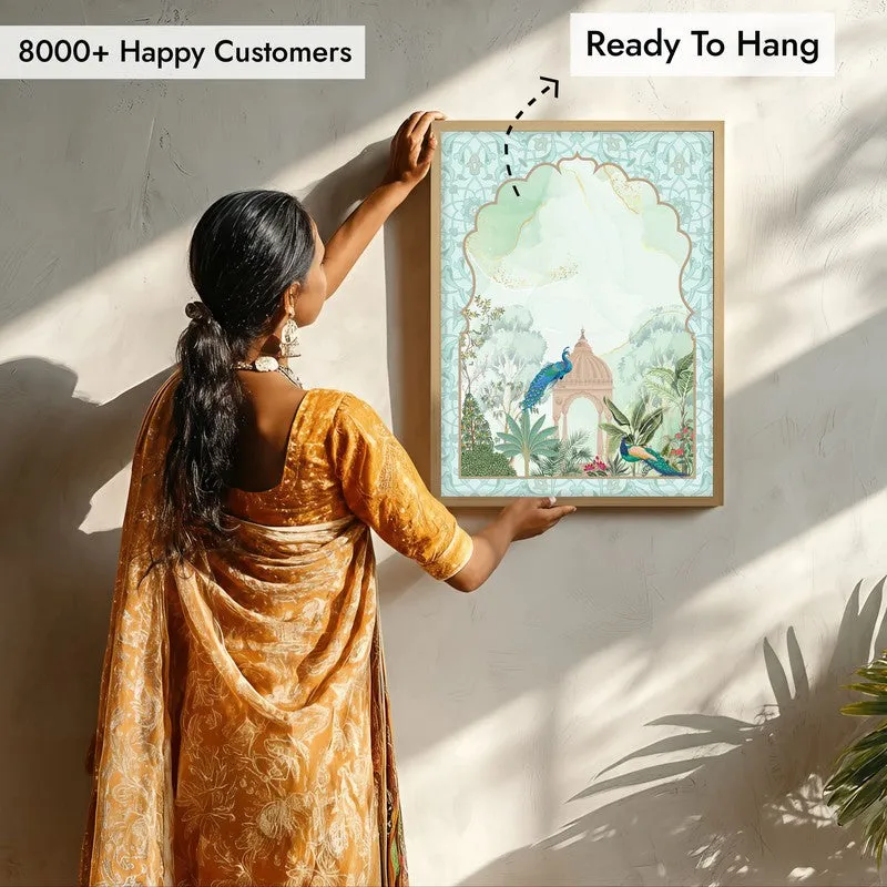 Jannat - e -Gul Framed Mughal Canvas Archival Canvas Wall Painting - Natural Brown Frame media 7
