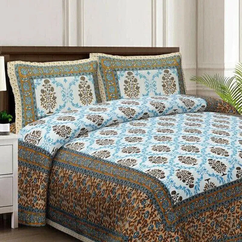 Floraa Cotton Bedsheet (Brown,Blue) - 240 TC media 4