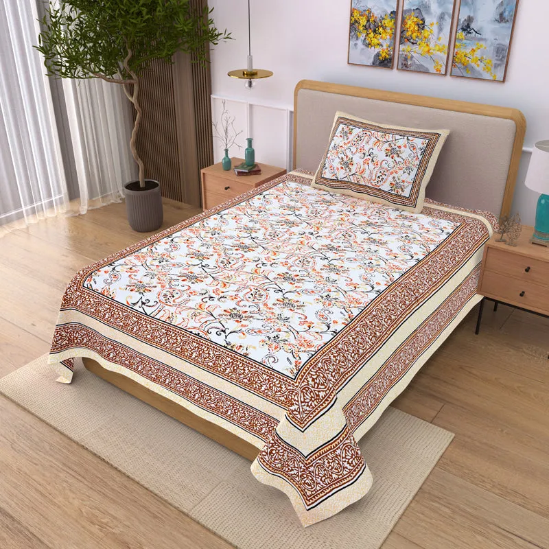 Floral Flush Cotton Bedsheet (Brown) - 200 TC media 1