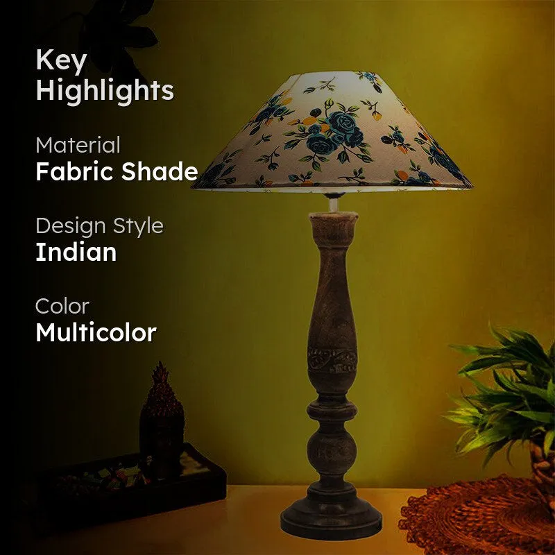 Nihara Blue Fleur Fabric Table Lamp - Multicolor media 2