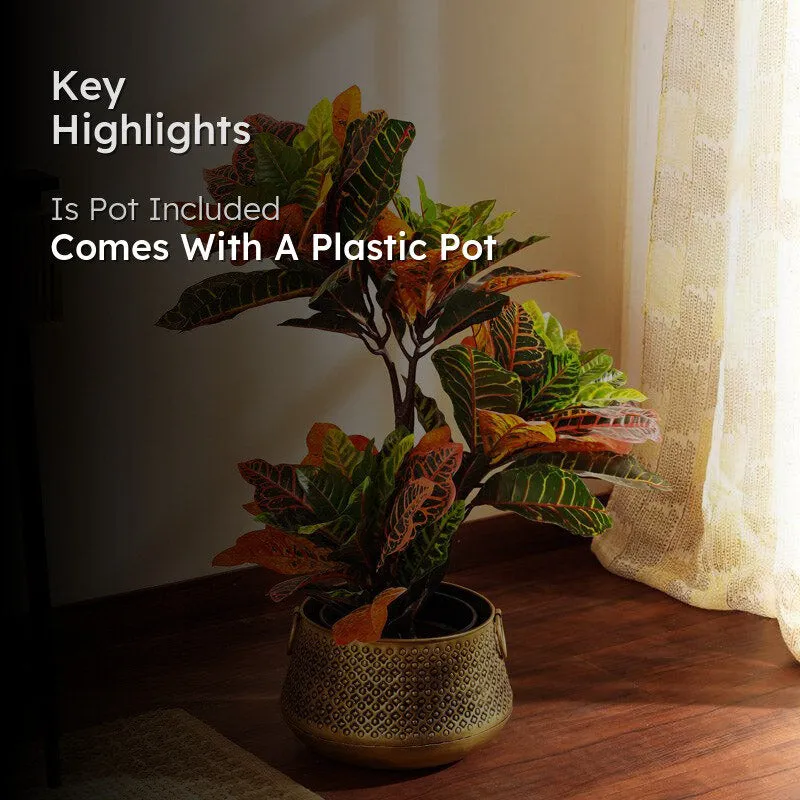 Artificial Realistic Croton Plant With Black Plastic Pot - 2.8 Feet media 2