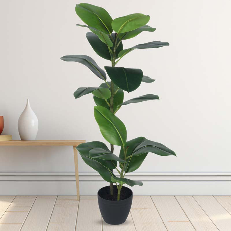 Faux Lush Rubber Plant With Black Plastic Pot - 4 Feet media 3