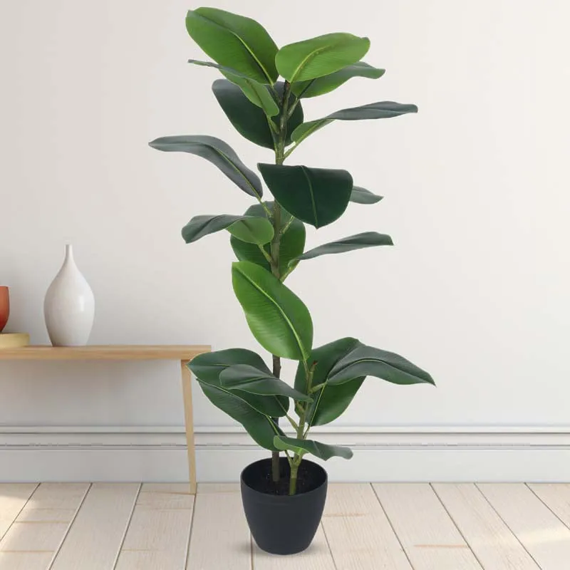 Faux Lush Rubber Plant With Black Plastic Pot - 4 Feet media 3