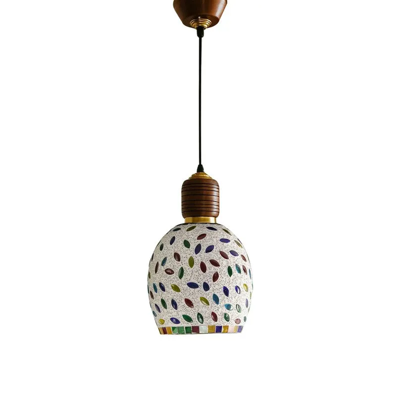 Mosaic Arc Pendant Wooden Ceiling Lamp media 4