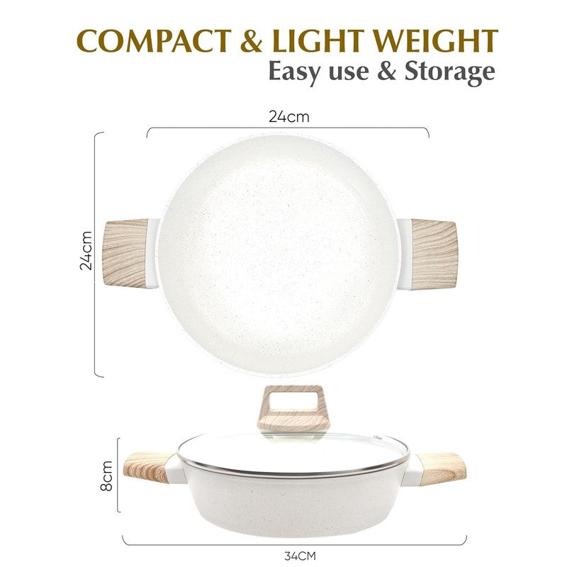 Solara Brewora Ceramic Round Kadhai With Lid (White & Brown) - 2200 mL media 8