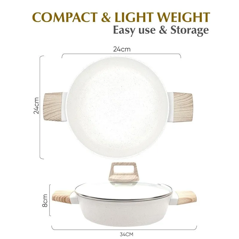 Solara Brewora Ceramic Round Kadhai With Lid (White & Brown) - 2200 mL media 8
