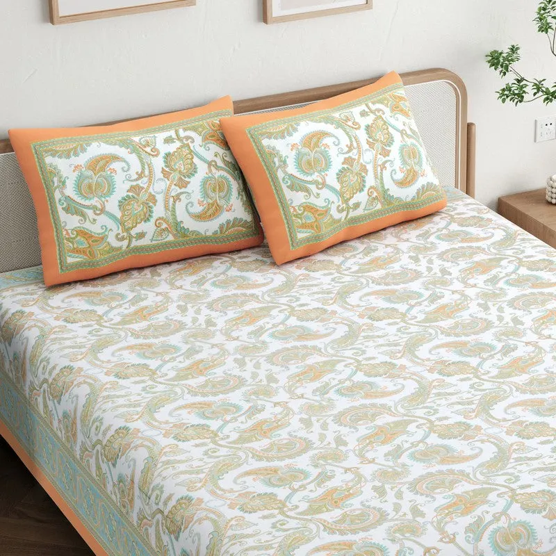 Bloom Cotton Bedsheet (White,Orange) - 180 GSM media 4