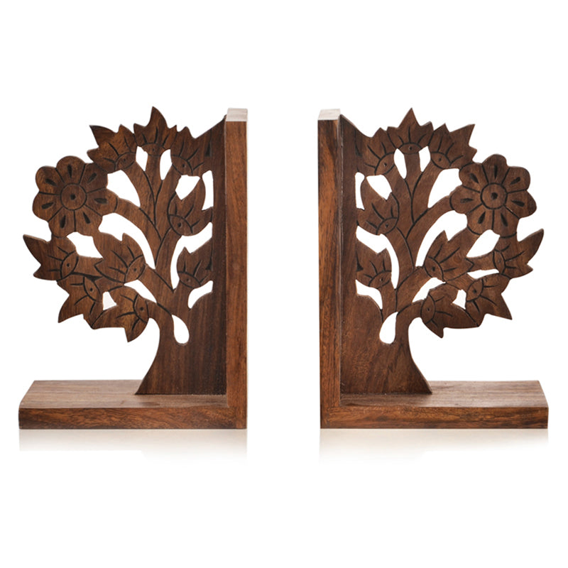The Story Grove Handcarved Sheesham Wood Book End - Set Of Two media 3