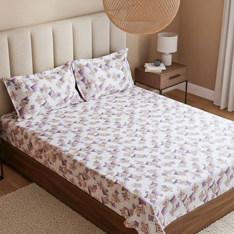 Borva Geometric Cotton Bedsheet (Purple) - 180 TC media 3