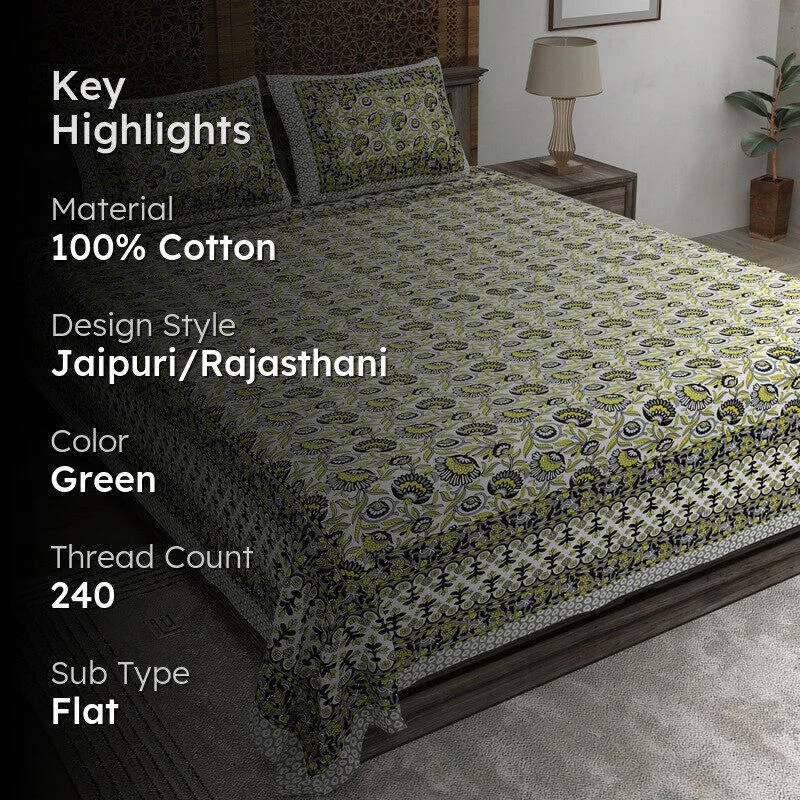 Lineo Cotton Bedsheet (Green) - 240 TC media 2