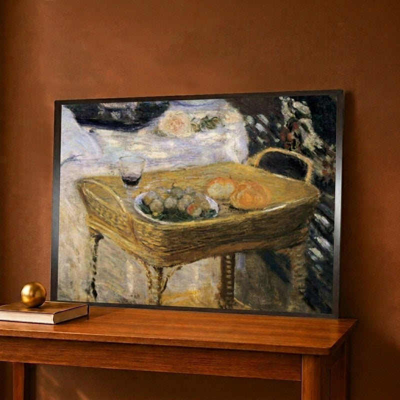 Standing Basket with Fruit Bread and Glass of Wine Canvas Wall Painting - 12 x 9 Inches