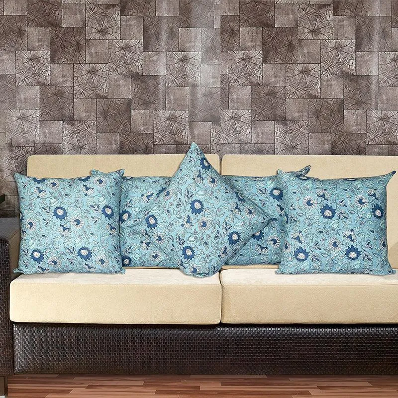 Jahnvi Printed Cushion Cover (Blue) - Set Of Five media 1