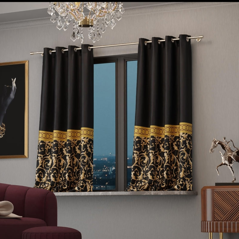 Regal Slate Satin Curtain with Lining - Set of Two