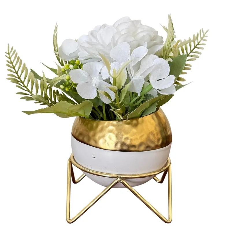 Gilded Ivory Ceramic Vase With Artificial Plant media 3