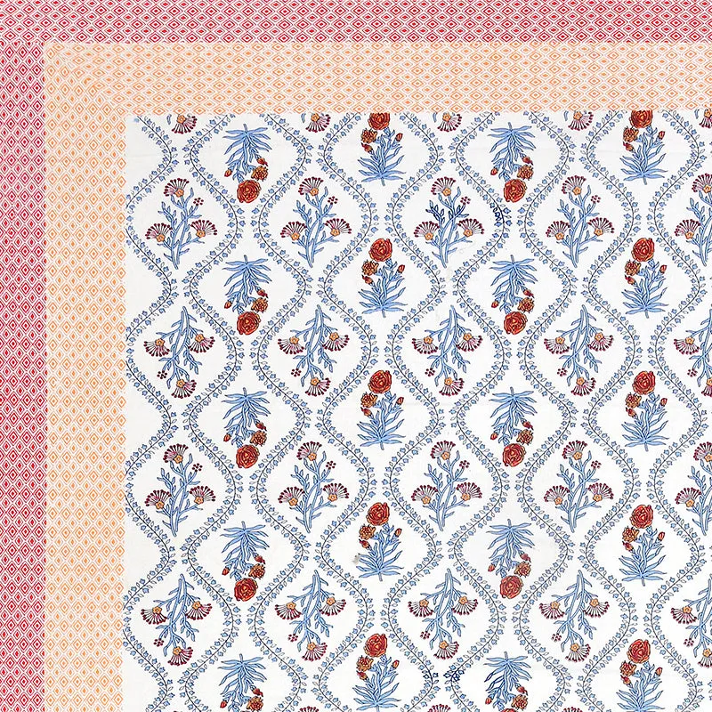 Ethnik Blooms Cotton Bedsheet (Peach, Blue) - 144 TC media 4