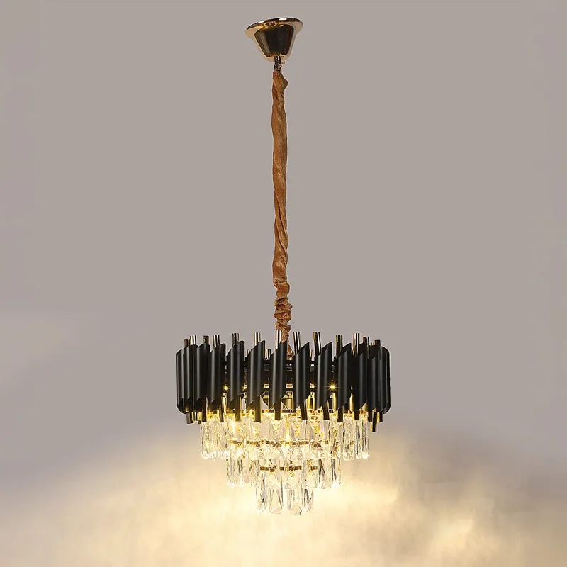 Glam Crystal Cascade Chandelier - Black & Gold media 8