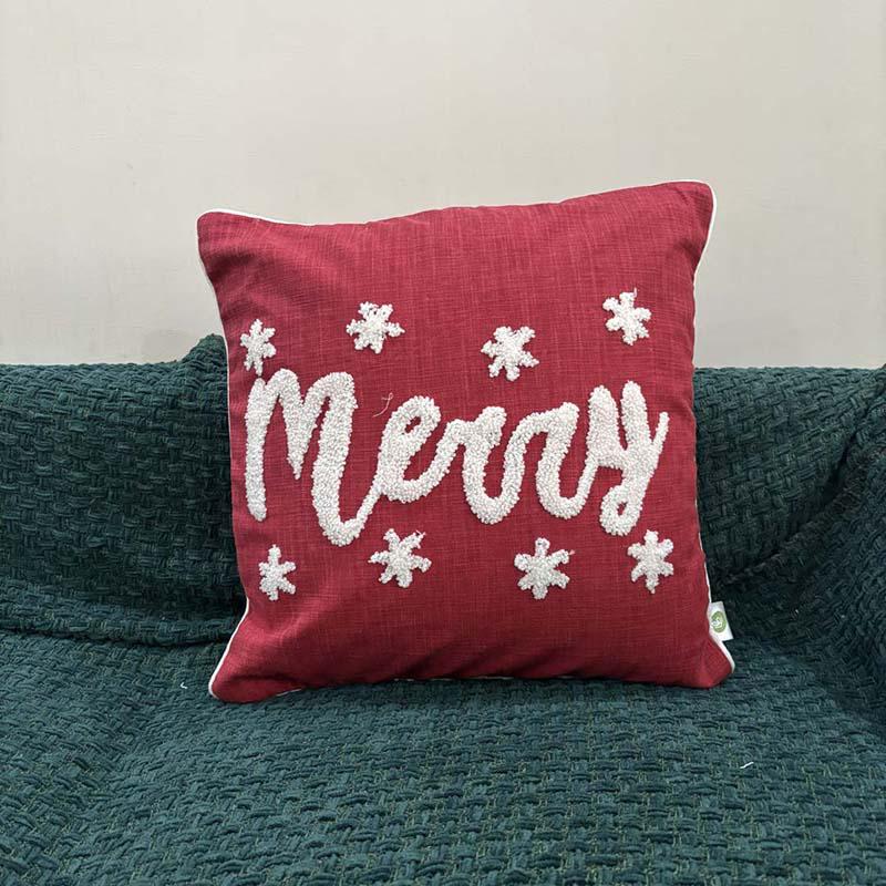 Scarlet Joy Cotton Christmas Cushion Cover media 6