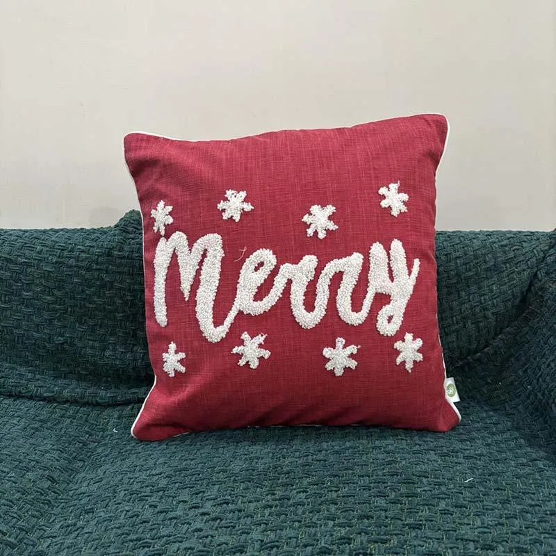 Scarlet Joy Cotton Christmas Cushion Cover media 6