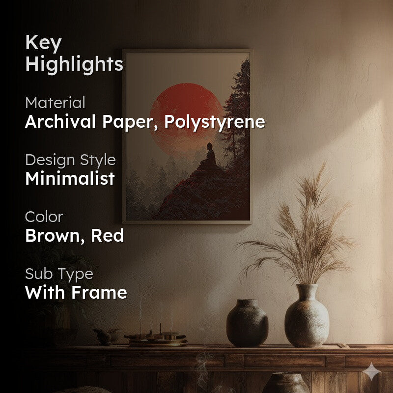 Crimson Sun I Over Silent Peaks Archival Paper Wall Painting With Brown Frame media 2