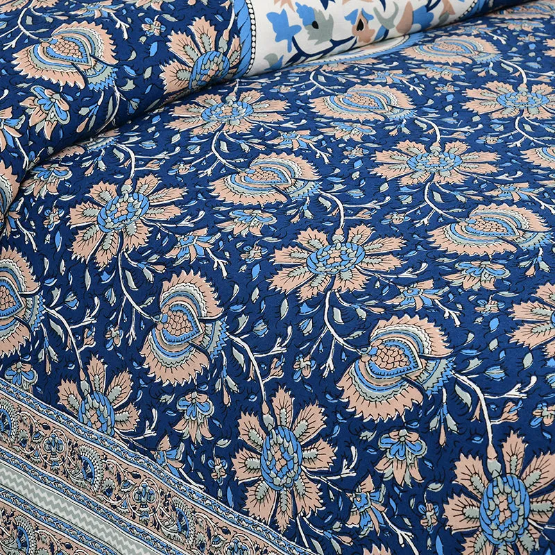 Apreetha Ethnic Cotton Bedsheet (Blue) - 160 TC media 3