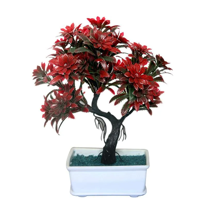 Faux Red Flurry Bonsai With Black Plastic Pot media 4