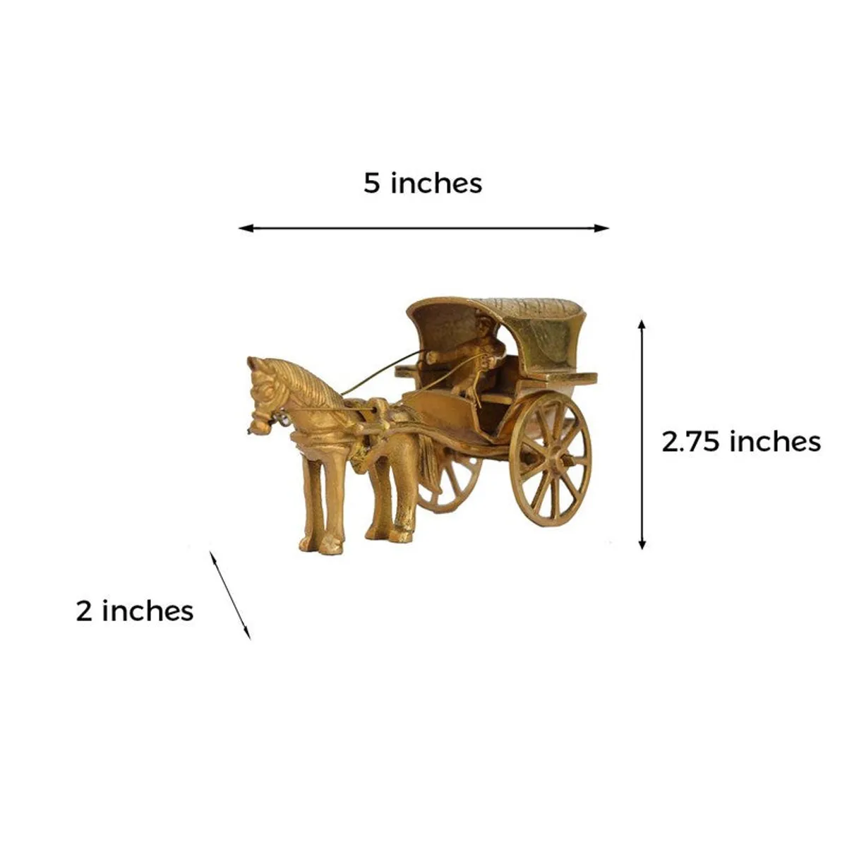 Gold-toned brass showpiece with visible size arrows on a white background