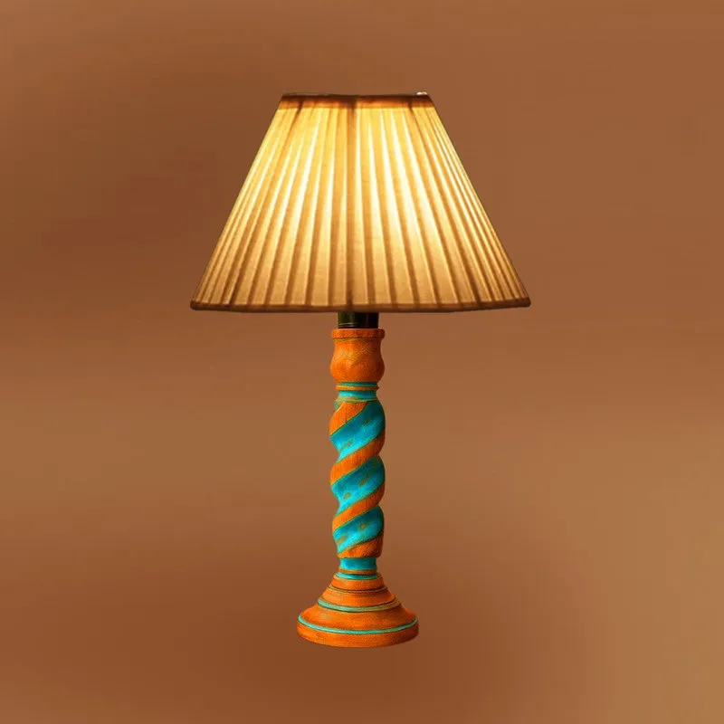 Elara Velor Wooden Table Lamp - OffWhite media 7