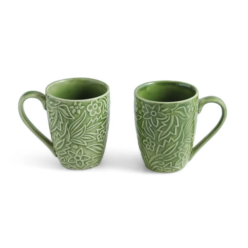 Green Ceramic Coffee Mug (290 mL Each) - Set Of Two media 3
