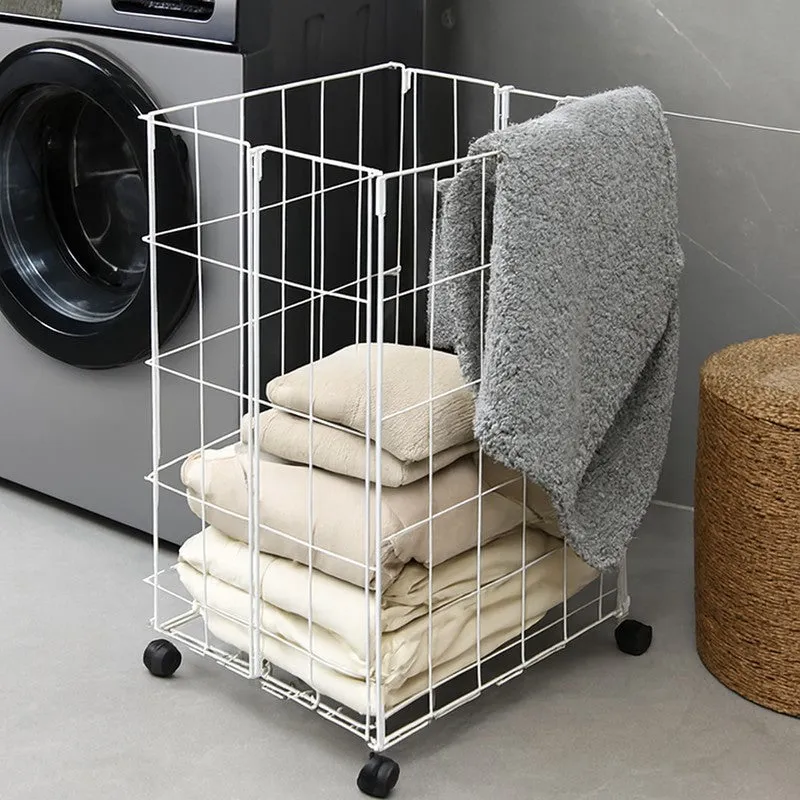 Homezy Foldable Iron Laundry Basket - White media 1