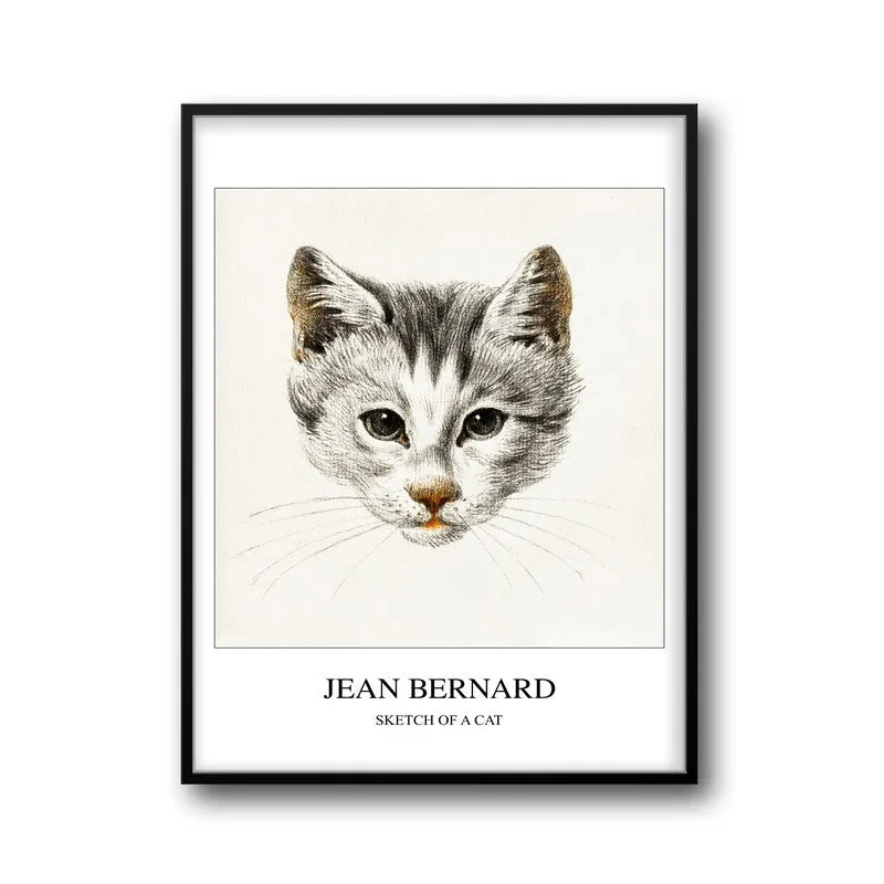 Sketch of a Cat Jean Bernard Archival Canvas Wall Painting - Black Frame media 5