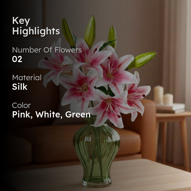 Lilium Roose Silk Artificial Flower Sticks - Pink media 2