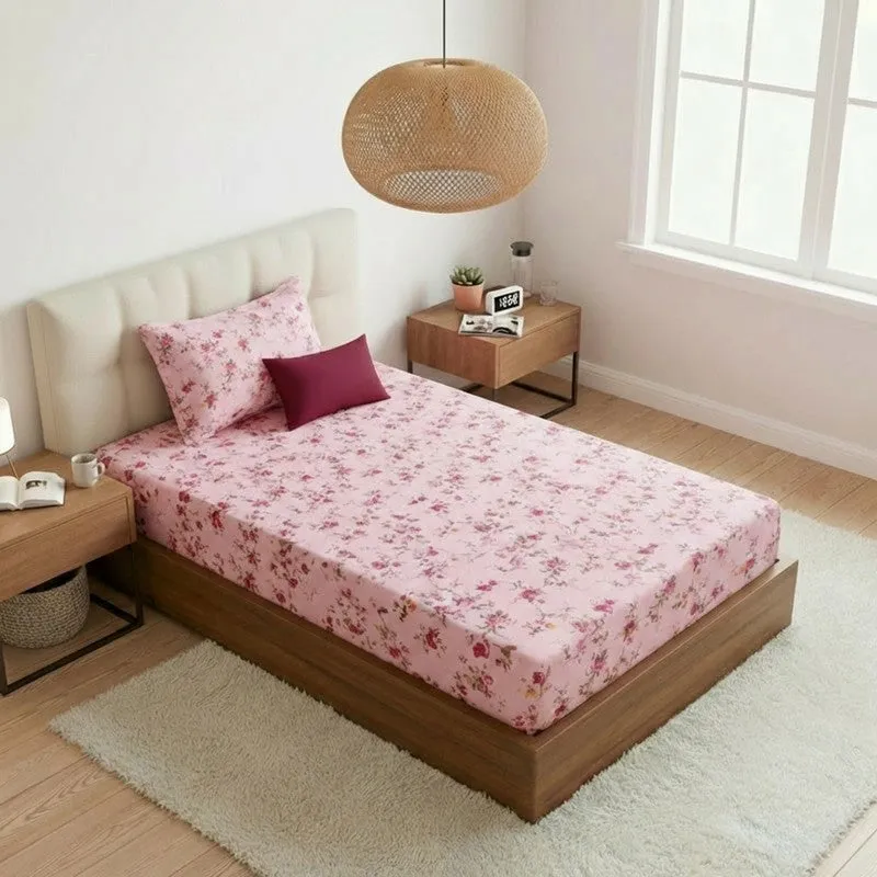 Esmeralda Floral Printed Cotton Bedsheet (Pink) - 180 TC media 1
