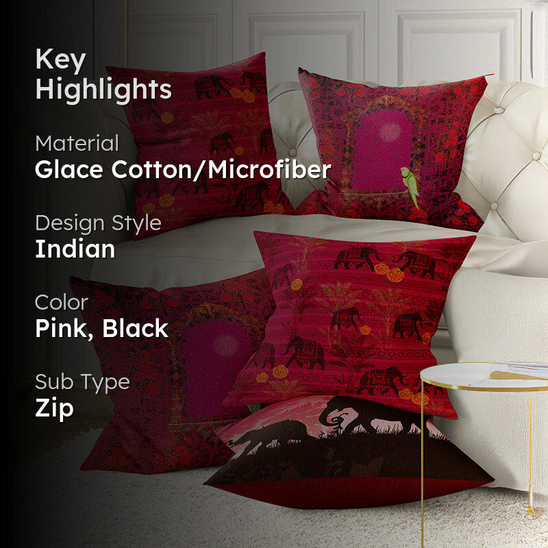 Ethnic Haathi Printed Cushion Cover Set - Set Of Five media 2